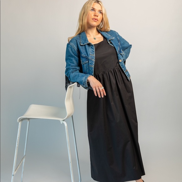 BLACK COCKTAIL DRESS Square Neck Elegant Cotton Minimalist Black Sleeveless Dres - Picture 3 of 7